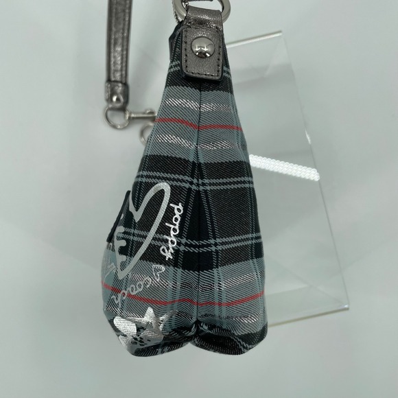 Coach Poppy Tartan Plaid Graffiti Blue Silver Shoulder Bag Wristlet - Picture 3 of 16